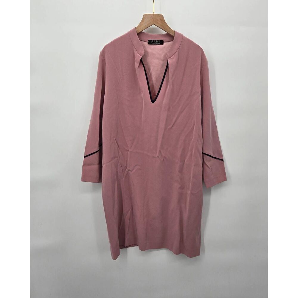 Sole by Soledad Twombley Dress Tunic Pink V-Neck Long Sleeve